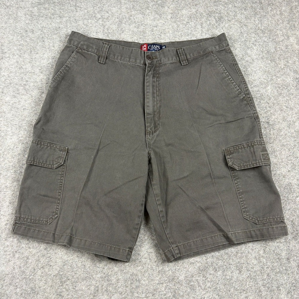 Chaps Cargo Shorts Mens 36 Gray Cotton Twill Utility Casual Outdoor Workweaer‎